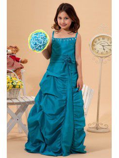 Taffeta Straps Floor Length A-line Flower Girl Dress