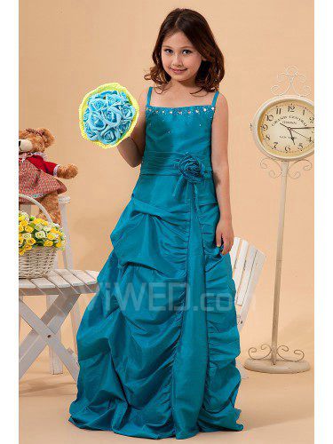 Taffeta Straps Floor Length A-line Flower Girl Dress