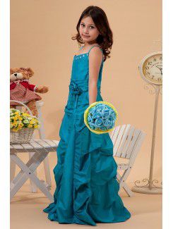 Taffeta Straps Floor Length A-line Flower Girl Dress