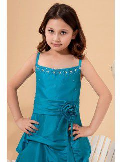 Taffeta Straps Floor Length A-line Flower Girl Dress