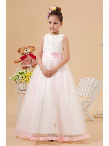 Organza Jewel Ankle-Length A-Line Flower Girl Dress with Embroidered