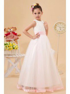 Organza Jewel Ankle-Length A-Line Flower Girl Dress with Embroidered