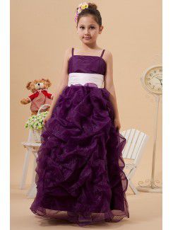 Satin Organza Spaghetti Straps Ankle-Length A-line Flower Girl Dress with Ruffle