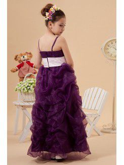 Satin Organza Spaghetti Straps Ankle-Length A-line Flower Girl Dress with Ruffle