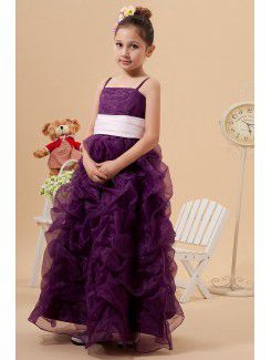 Satin Organza Spaghetti Straps Ankle-Length A-line Flower Girl Dress with Ruffle