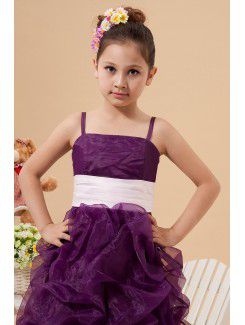 Satin Organza Spaghetti Straps Ankle-Length A-line Flower Girl Dress with Ruffle