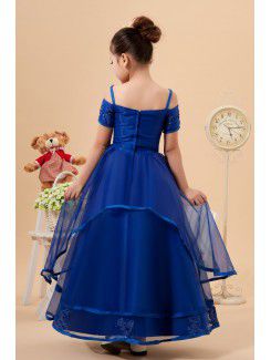 Organza Straps Ankle-Length A-line Flower Girl Dress with Embroidered and Short Sleeves