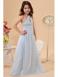 Tulle Halter Floor Length A-Line Flower Girl Dress with Sequins