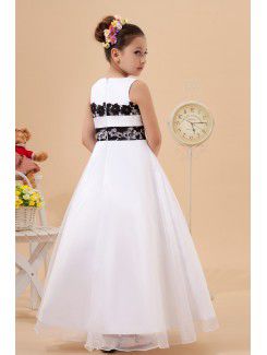 Satin and Tulle Jewel Ankle-Length A-Line Flower Girl Dress