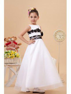 Satin and Tulle Jewel Ankle-Length A-Line Flower Girl Dress