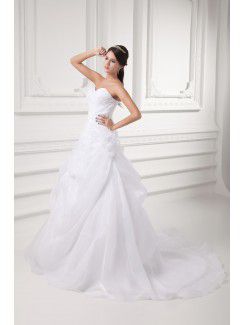 Organza Sweetheart A-line Sweep Train Hand-made Flower Wedding Dress