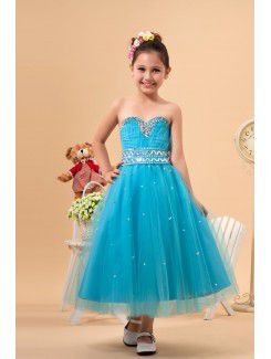 Tulle Sweetheart Tea-Length A-Line Flower Girl Dress with Sequins