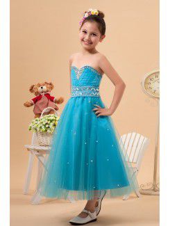 Tulle Sweetheart Tea-Length A-Line Flower Girl Dress with Sequins