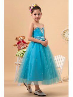 Tulle Sweetheart Tea-Length A-Line Flower Girl Dress with Sequins