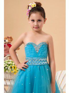 Tulle Sweetheart Tea-Length A-Line Flower Girl Dress with Sequins