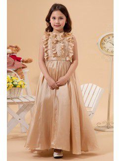 Taffeta Jewel Ankle-Length Column Flower Girl Dress with Ruffle