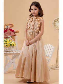 Taffeta Jewel Ankle-Length Column Flower Girl Dress with Ruffle