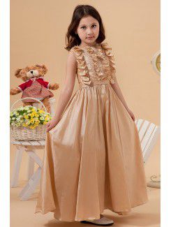 Taffeta Jewel Ankle-Length Column Flower Girl Dress with Ruffle