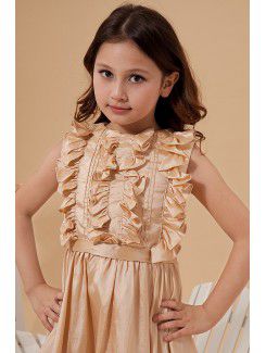 Taffeta Jewel Ankle-Length Column Flower Girl Dress with Ruffle