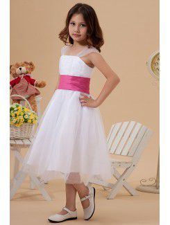 Organza Straps Knee-Length A-Line Flower Girl Dress with Ruffle