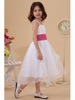 Organza Straps Knee-Length A-Line Flower Girl Dress with Ruffle