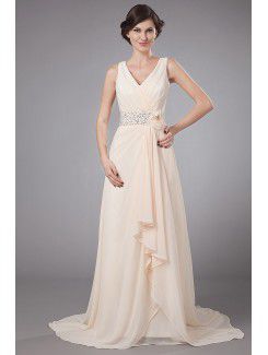 Chiffon V-Neckline Sweep Train A-Line Mother Of The Bride Dress with Sequins and Flower