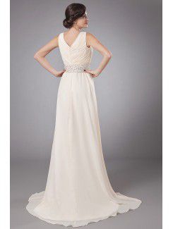 Chiffon V-Neckline Sweep Train A-Line Mother Of The Bride Dress with Sequins and Flower