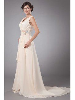 Chiffon V-Neckline Sweep Train A-Line Mother Of The Bride Dress with Sequins and Flower