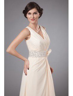 Chiffon V-Neckline Sweep Train A-Line Mother Of The Bride Dress with Sequins and Flower