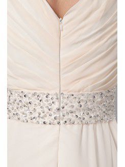 Chiffon V-Neckline Sweep Train A-Line Mother Of The Bride Dress with Sequins and Flower