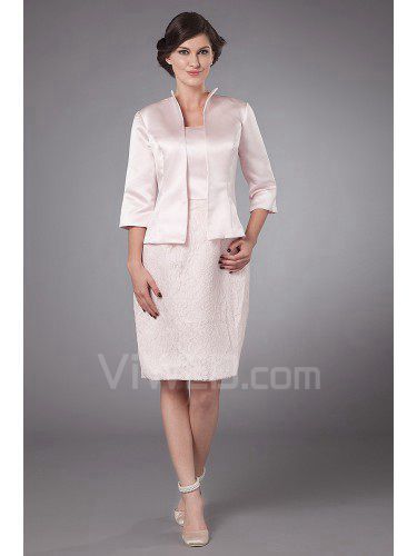 Taffeta Strapless Knee-Length Sheath Mother Of The Bride Dress with Jacket