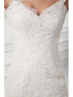 Satin and Net Straps A-line Floor Length Embroidered Wedding Dress