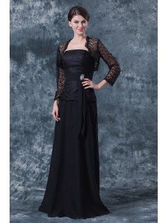 Chiffon Strapless Floor Length A-line Mother Of The Bride Dress with Lace and Jacket