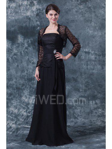 Chiffon senza spalline piano di lunghezza madre a-line del vestito da sposa con pizzo e giacca