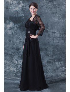 Chiffon Strapless Floor Length A-line Mother Of The Bride Dress with Lace and Jacket