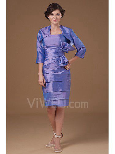 Taffeta Strapless Knee-Length Sheath Mother Of The Bride Dress with Ruffle and Jacket