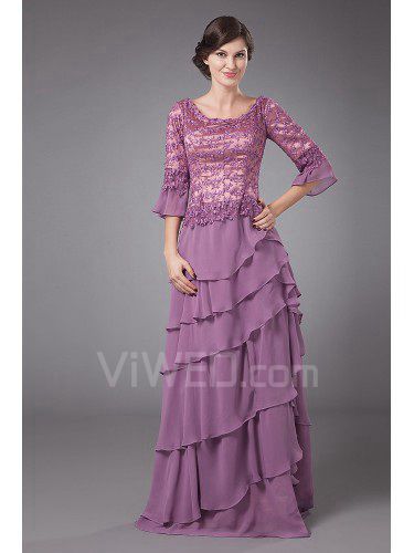 Chiffon and Lace Scoop Floor Length A-line Mother Of The Bride Dress