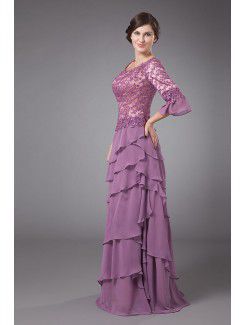 Chiffon and Lace Scoop Floor Length A-line Mother Of The Bride Dress