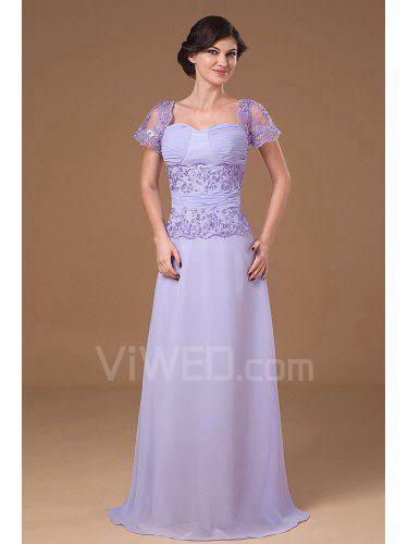 Chiffon Sweetheart Floor Length A-line Mother Of The Bride Dress with Short Sleeves