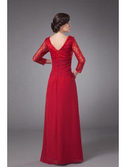 Chiffon V-Neckline Floor Length A-line Mother Of The Bride Dress with Long Sleeves