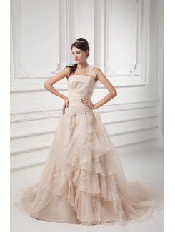 Organza Halter A-line Sweep Train Embroidered Wedding Dress