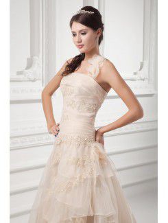 Organza Halter A-line Sweep Train Embroidered Wedding Dress