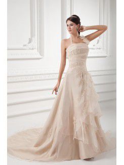 Organza Halter A-line Sweep Train Embroidered Wedding Dress