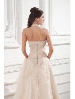 Organza Halter A-line Sweep Train Embroidered Wedding Dress