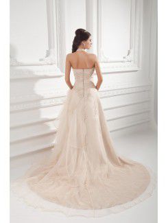 Organza Halter A-line Sweep Train Embroidered Wedding Dress