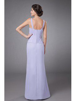 Chiffon Straps Floor Length Column Mother Of The Bride Dress with Ruffle