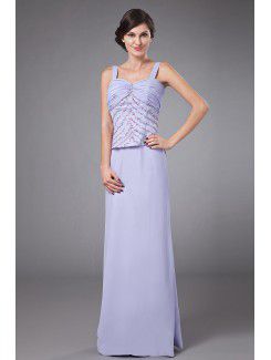 Chiffon Straps Floor Length Column Mother Of The Bride Dress with Ruffle