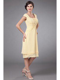 Chiffon Square Mini Column Mother Of The Bride Dress with Ruffle and Cap-Sleeves