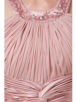 Chiffon Halter Tea-length Column Mother Of The Bride Dress with Sequins and Ruffle