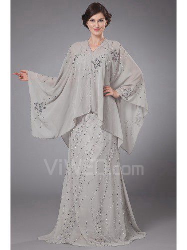 Chiffon senza spalline cappella treno madre colonna del vestito da sposa con paillettes